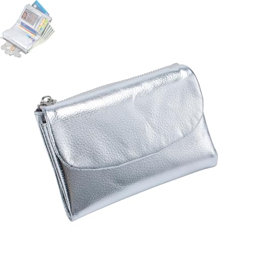Joyfullygo Wallet, Unisex Genuine Leather Wallets, 2025 New Pebble Leather Coin Purse, Small Billfolds For Women with Id Card Holder, Coin Holder & Cash Slots (Silver)