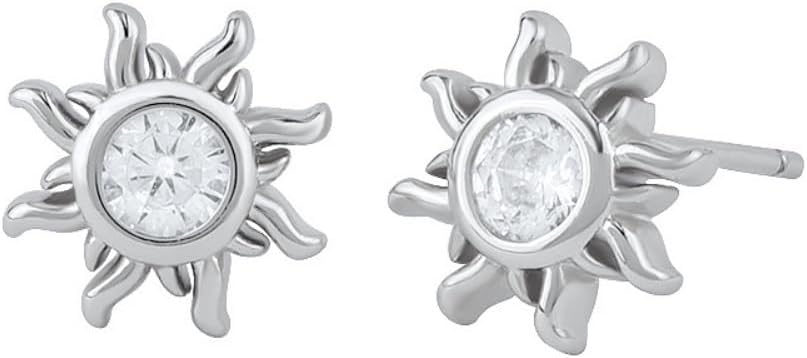 Sun Cubic Zirconia Small Stud Earrings for Women Men Cartilage Cute Simple Sterling Silver Post Studs Fashion Trendy Jewelry for Bff Her