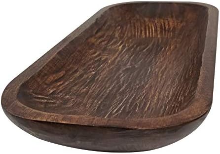 BNDPLUS Wooden Dough Bowl Antique Walnut Reddish Brown Vintage, Wood Long Dough Bowl Large, Wooden Dough Bowls, centerpiece Wood bowl L19 X W8 X H3 inch