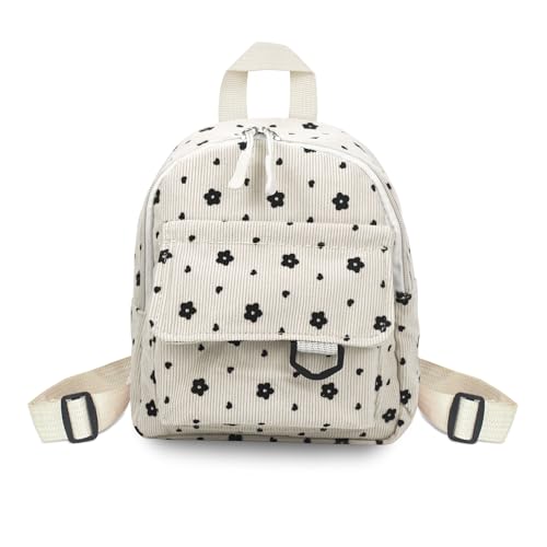 WisePoint Mochila pequena de veludo cotelê com alça ajustável para mulheres e meninas e viagens, Bege, P