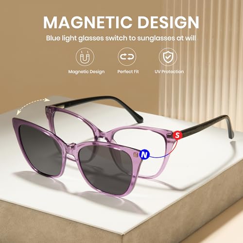 Image of Cyxus Cat Eye Magnetic Clip-On Sunglasses Women Polarized Blue Light Blocking UV400 Protection P1221
