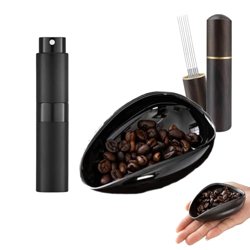 Eabdice 3 Stk Kaffeebohnen Dosierbecher Set, Keramik Kaffee Dosierschale mit RDT Sprühflasche, Kaffee Dosierbecher für Zuhause, für Kaffee, Tee, Brauen, Schwarz