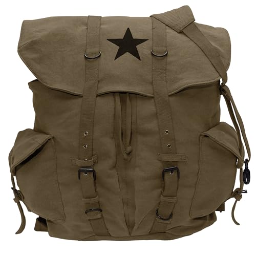 Canvas Backpack - Vintage Rucksack with Star Detail By Rothco