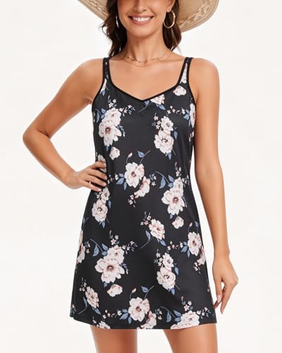 Image of ANYFITTING Built in Bra Summer Dresses for Women 2025 Casual Short Dress with Pockets Mini Floral Sundresses