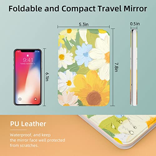 Image of Rechargeable Travel Lighted Makeup Mirror with PU Leather Cover, Portable Travel Makeup Mirror with lights, 3 Color Lighting,Touch Sensor Dimmable, Light Up Tabletop Cosmetic Mirror Folding Flower