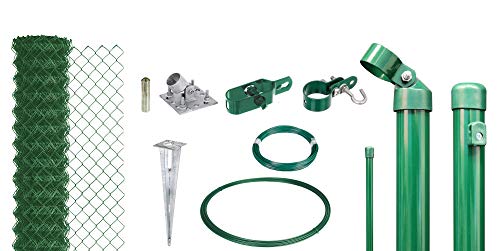 Preisvergleich Produktbild Alberts 633776 Maschendrahtzaun als Zaun-Komplettset, mit Einschlagbodenhülse / verschiedene Längen und Höhen - wahlweise in verschiedenen Farben / grün / Höhe 175 cm / Länge 25 m