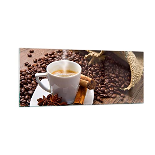 Vidrios decorativos 100x40cm Cuadro Sobre Vidrio Moderno Café negro desayuno chocolate Grande Cocina Cuadros Pared Impresiones Decoracion Salon Impresión en Cristal Wall Art Prints GAB100x40-2152