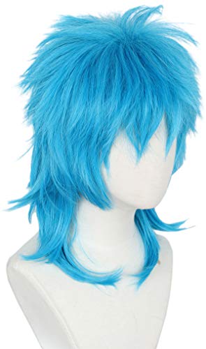 Linfairy Womens Game Wig Costume Halloween Cosplay Wigs For Men (Short Blue), 38 cm x 4 cm - Image 4
