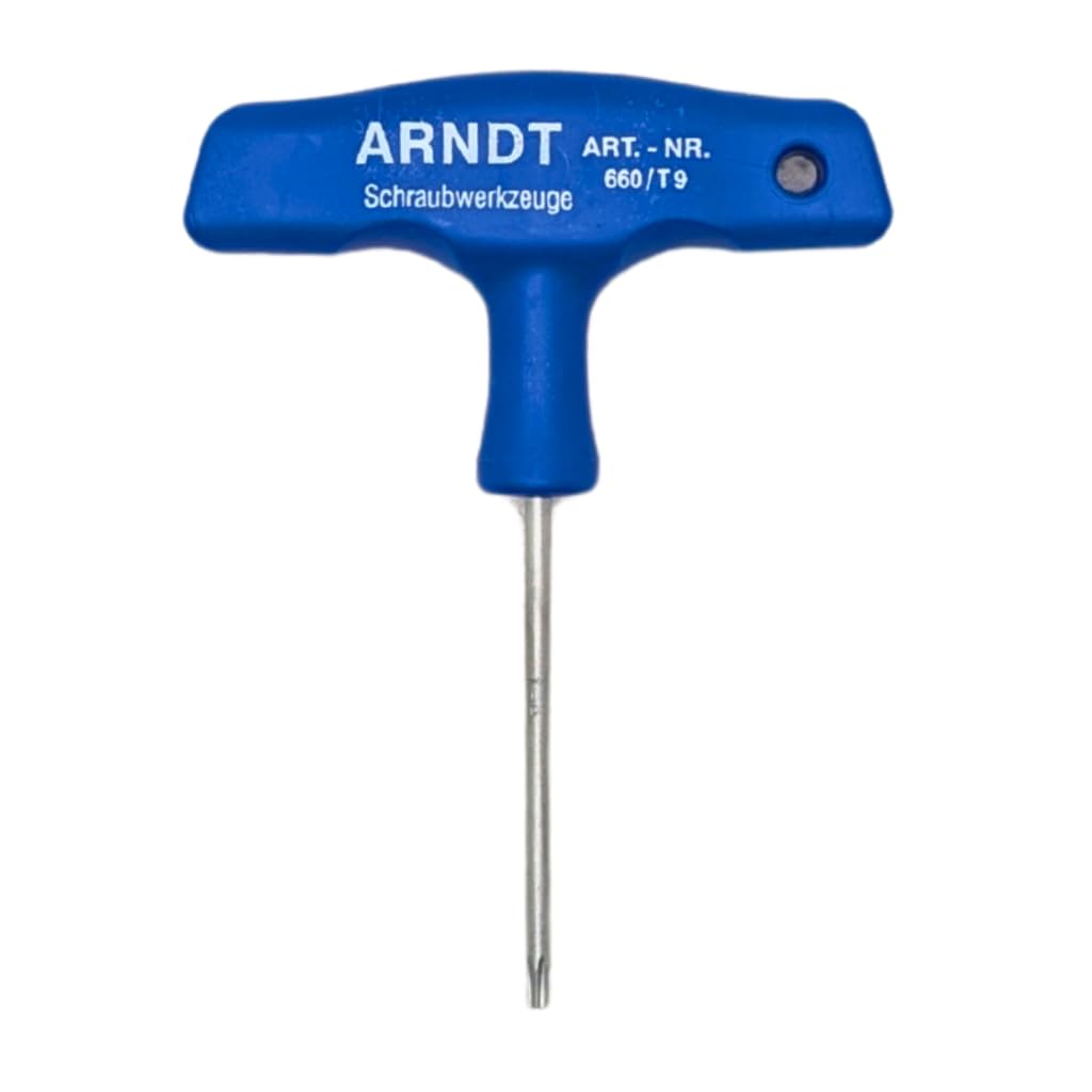 ARNDT Germany Torx T9 T-Handle Screwdriver | Chrome Vanadium Steel Shaft | Ergonomic Grip T Bar Handle Star Hex | Holding Function | Professional Star Screwdriver for Repair & DIY