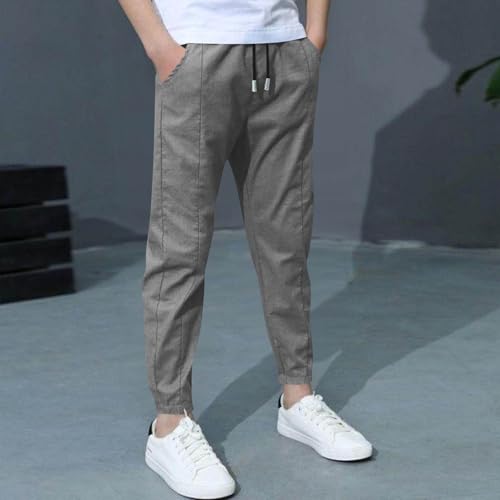 Boys Pants Lightweight Casual Cotton Linen Elastic Waist Athletic Joggers Casual School Uniform Pant Size 4-12 Years3