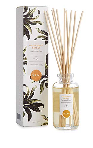 Natural Reed Diffuser Set by DANI Naturals - Fresh Grapefruit Ginger Fragrance - Aromatherapy Essentials Oils - Alcohol Free - 10 Diffuser Sticks - 3.5 Ounce Glass Bottle