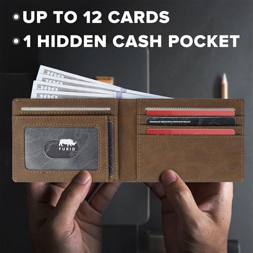 Image of furid Apple Airtag Wallet Men Slim: Air Tag Wallet with Airtag Holder, RFID Blocking, Bifold, Front Pocket, Minimalist Card Wallet, Carbon Fiber Wallet, Burnt Sienna, Airtag Wallet, Minimalist
