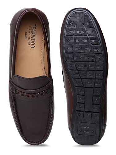Image of Teakwood Men Solid Genuine Leather Brown Loafers