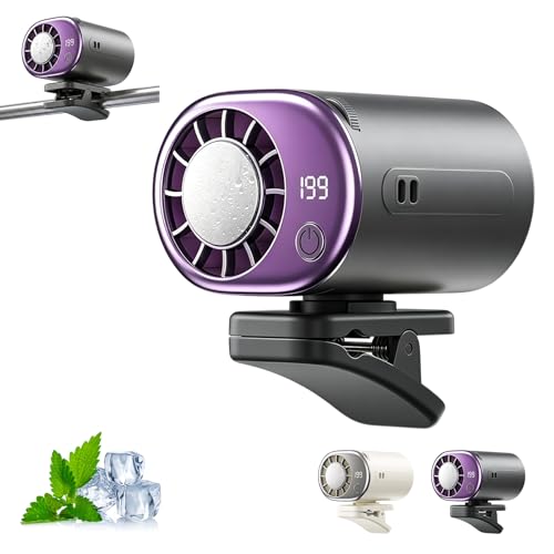 Car Clip on Air Conditioner Fan with Led Display Portable Mini Cooling System Fans for Car 360Rotation & 3-Speeds Bladeless Clip on Fan USB Rechargeable Personal Fan for Cars Work Camping (Black)