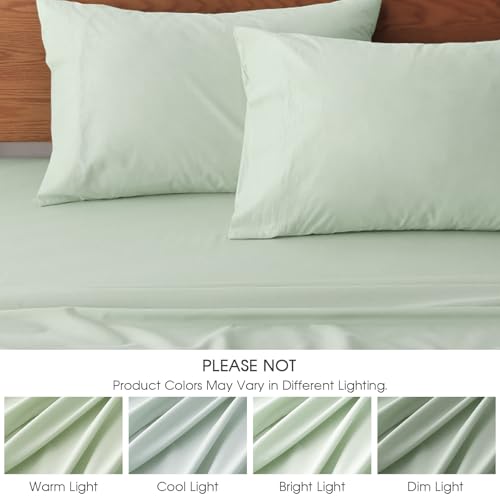 HYPREST Deep Pocket Queen Sheets Cotton - Queen Fit 18"- 24" in Deep Mattress, Sage Green Sheets, Aesthetic Cooling Sheets for Hot Sleepers, Non Slip Bed Sheets