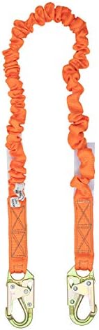 Malta Dynamics Single Leg Internal Shock Absorbing Lanyard, 2 Steel Snap Hooks, Industrial Webbing, 4.5 to 6 Stretch, OSHA/ANSI Compliant