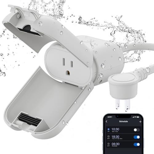 ELEGRP PQR10 Outdoor Smart Plug Waterproof IP66, WiFi Plug Compatible with Alexa &amp; Google Assistant, Smart Outdoor Outlet for String Lights, No Hub Required, 400W Max, UL Certified, 1 Pack, Grey