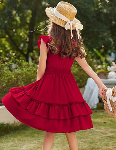 Vestido de algodón A-Line para niñas con mangas voladoras de 5 a 13 años 3