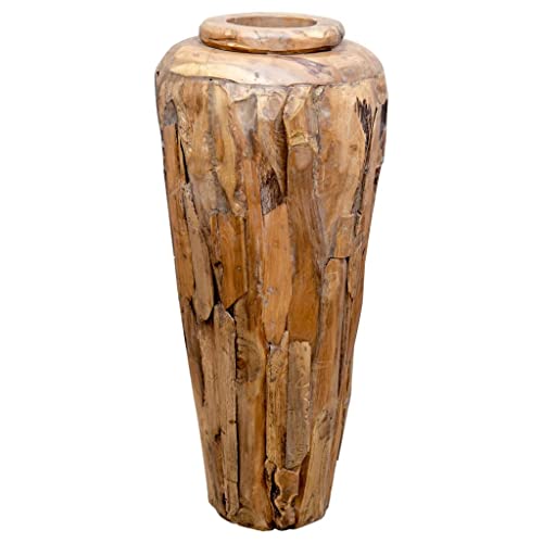 vidaXL Teak Massiv Deko Vase Rustikal Standvase Blumenvase Blumentopf Holzvase Bodenvase Massivholz Designvase Terrasse Garten 40x80cm