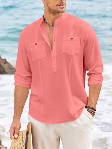 Image of Macsivo Cotton Blend Solid Casual Short Kurta for Men Long Sleeve Mandarin Collar Stylish Shirt Kurta for Men