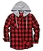 ZITY Men's Flannel Hoodie Shirts Casual Button Down Plaid Shirt Jackets for Men Long Sleeve Stylish Hooded with Pocket Black Red 3X-Large