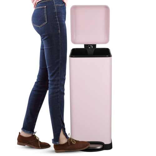 Image of happimess Betty 8 Gal Step Trash Can Soft-Close Lid, Blush Pink | Removable Liner, Semi-Rectangular, Steel Pedal, Iron Powder Coated, 27 inch Height, Non-Skid Base
