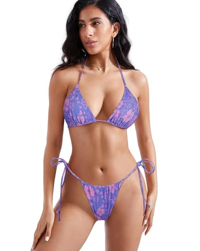 Image of MOSHENGQI Women Sexy Brazilian Bikini 2 Piece Spaghetti Strap Top Thong Swimsuit Bathing Suit