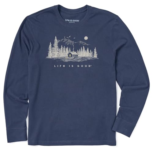 Life is Good. Men's Cabin Escape Long Sleeve Crusher Tee, Darkest Blue
