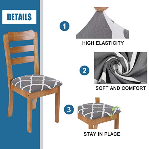 Image of SearchI Seat Covers for Dining Room Chairs Stretch Printed Chair Seat Covers Set of 8, Removable Washable Upholstered Chair Seat Protector Cushion Slipcovers for Kitchen, Office(Grey+White)