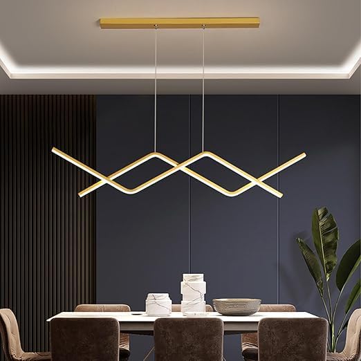 Image of Modern LED Hanging Light Fixture Dimmable Linear Pendant Adjustable Creative Chandelier Interior Lighting Decoration for Dining Rooms Kitchen (Black Three Color dimming)