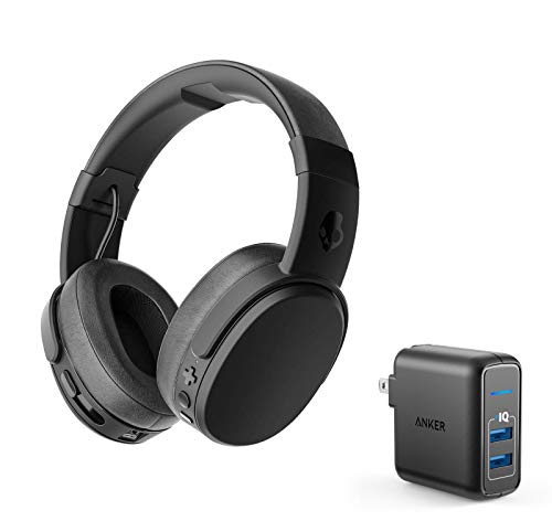 Skullcandy Crusher Foldable Noise Isolating Over-Ear Wireless Bluetooth Immersive Headphone Bundle with Anker 2 Port USB Wall Charger - Black/Coral