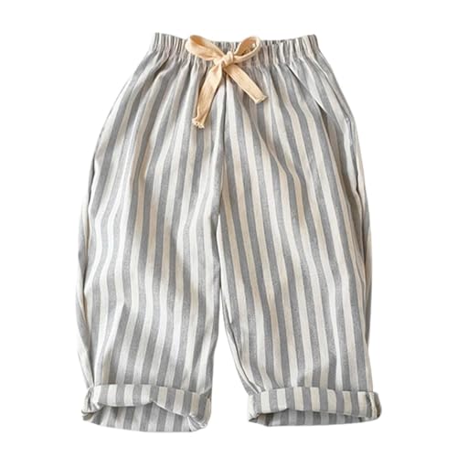Kids Boys Girls Striped Linen Haram Pants Elastic Waist Baby Toddler Lounge Long Pants Spring Summer Casual Gauze Pants3