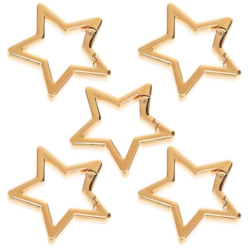 Yuanchu 5Pcs Silver Star Shaped Keychain Clip, Heavy Duty Carabiner Snap Hook Holder for Keys Zinc Alloy Star Carabiner Metal Key Ring Carabiner Clip for Camping Hiking Fishing (Gold)