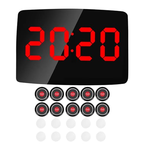 Wireless Calling System with Display Nurse Pager, 10 Buttons 400 Capacity Large Screen 30 Volume Levels IPX4 Rainproof for Clinic Restaurant Nursing Home (US Plug)