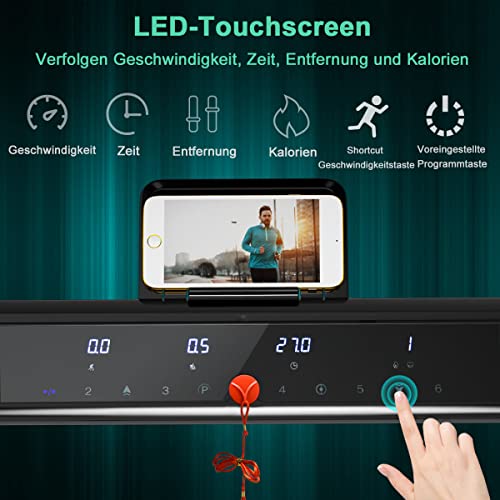 COSTWAY Elektrisches Laufband mit 2 Modi | 12 Programmen | LED-Touchscreen | 1-10 km/h | klappbar und rollbar | Handy… – Bild 3
