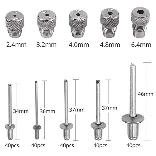 Kamtop 16 Inch Pop Rivet Gun with 5 Nosepieces and 200 Pcs Rivet Pop Rivet Tool with Waste Rivets Collecting Bottle Hand Riveter Riveting Tool - Thumbnail 2