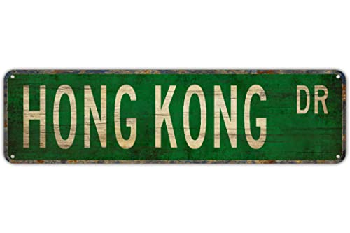 HONG KONG Vintage Metal Signs - Funny Retro Tin Signs, Aluminum, 4 X 16 Inches for Office, Kitchen, Garden, Wall, Home Decor