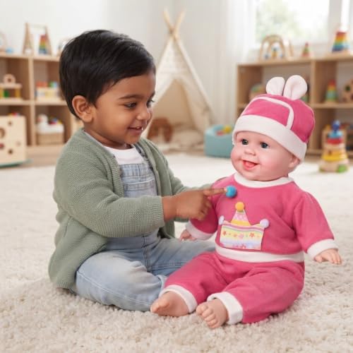 Image of MEMAN Cute Baby Boy Doll - Soft Plush Teddy Toy with Touch Sensor, Talking & Musical Features for Kids, Boys & Girls | Interactive Playtime Companion (Pink)