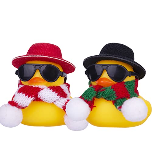 Image of Rubber Duck Car Ornaments 2Pack Winter Duck Car Dashboard Decorations for Christmas Decor and Home Decorations with Mini Hat Scarf and Sunglasses(B)
