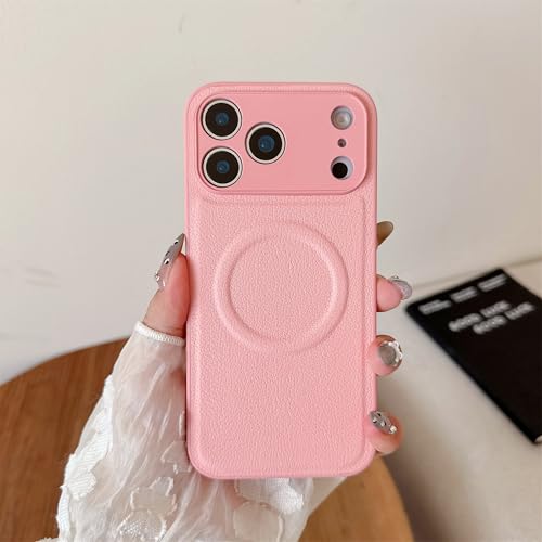 Étui magnétique iPhone 16 Plus en cuir rose avec support vidéo