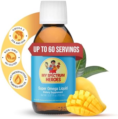 My Spectrum Heroes Fish Oil Supplement for Children – Omega 3 for Neural Assistance, Inflammation & Immune Aid – EPA & DHA for Brain & Eye Health – Kids & Adult Liquid Supplement – 5.07oz (150ml)