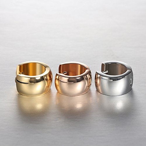 Aretes de aro pequeños de acero inoxidable de moda únicos para hombres y mujeres, Oro rosa Acero inoxidable Plata, 3 4