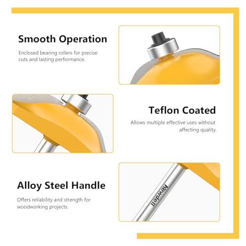 Image of Newdeli 3Pcs Raised Panel Router Bits 1 /4 inch Shank Cabinet Door Router Bit Set (Tenon Cutter Diameter: 1-5 /8 inch) Ogee Rail and Stile Router Bits Tongue and Groove Router Bit Set Cabinet Making Tools