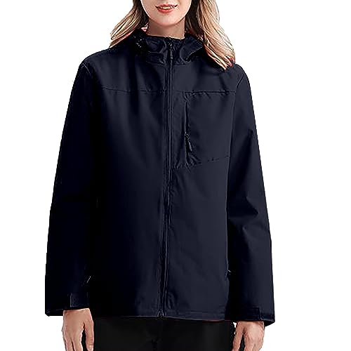 Hooded Soft Shell Jacket Women 3 In 1 Waterproof Jackets Women Lightweight Cycling Windbreaker With Hood Raincoats Cycling Breathable Windbreaker Plain Casual Rain Coats Softshell Jacket