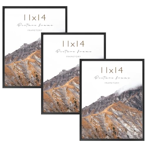 Frametory 11x14 Black Aluminum Picture Frame Real Glass Cover 3 Pack