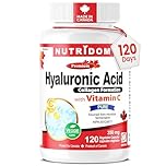 Nutridom Hyaluronic Acid Supplements 200mg with Vitamin C, Vegan, Non-GMO, Gluten-free, Made in Canada (120 count)