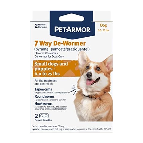 PetArmor 7 Way De-Wormer for Dogs, Oral Treatment for Tapeworm, Roundworm & Hookworm in Small Dogs & Puppies (6-25 lbs), Worm Remover (Praziquantel & Pyrantel Pamoate), 2 Flavored Chewables Cover