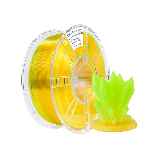 iBOSS Gradient PLA+ 3D Filamento de impresora 1,75 +/- 0,02 mm, Bobina de 1 kg (2,2 lb) Filamento de impresión 3D bicolor, se adapta a la mayoría de impresoras FDM (transparente verde naranja claro)