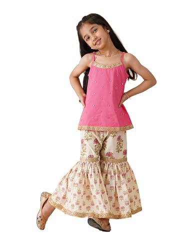 Image of Amazon Brand - Symbol Kids Girls Pure Cotton Kurta Sharara Set (2 pcs) | Ethnic Wear
