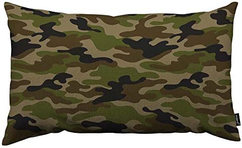 HOSNYE Military Camouflage Throw Pillow Cover Linen Fabric for Couch Bed Sofa Car Waist Cushion Cover 12 x 20 inch Pillow Case